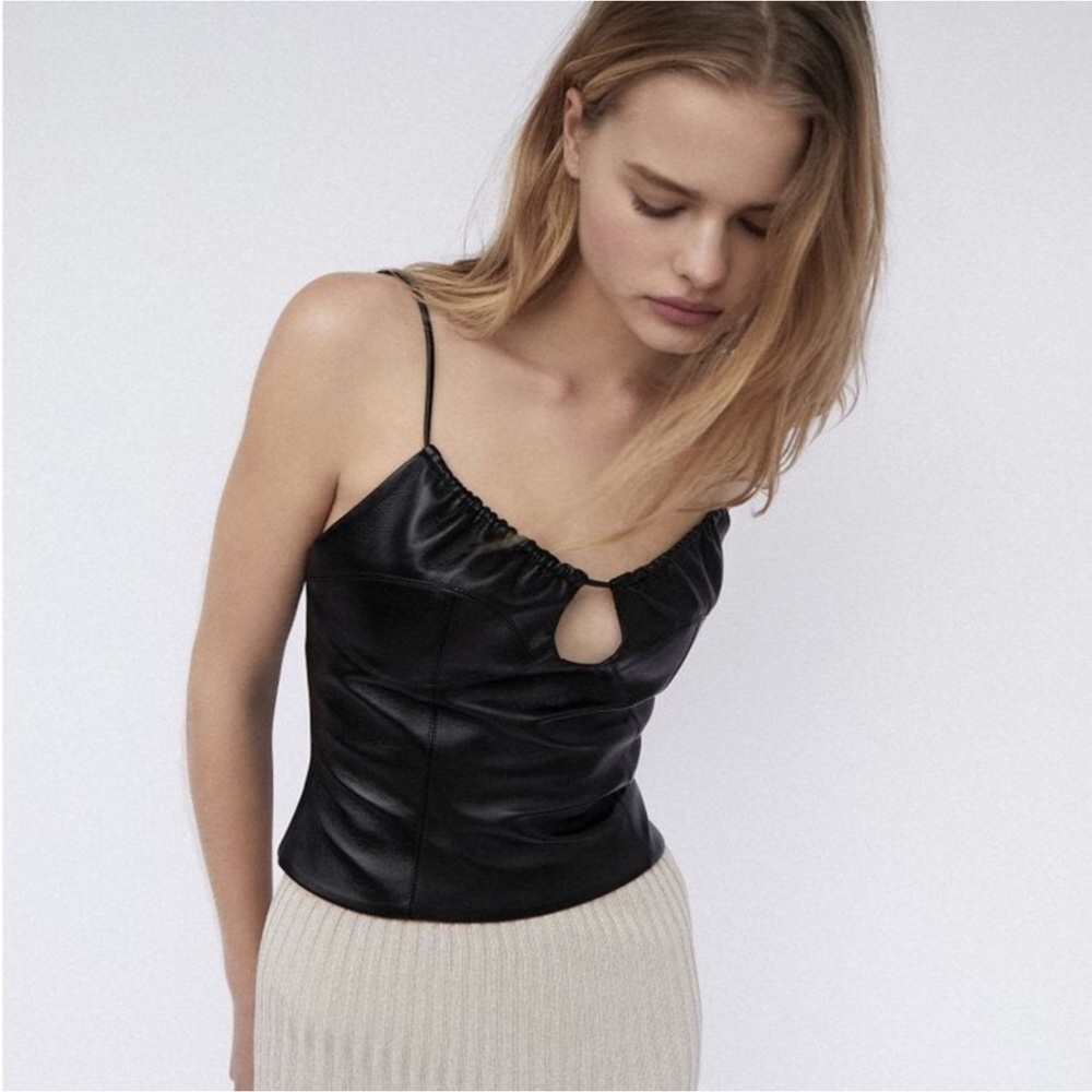 AYA MUSE Pisa Faux Leather Crop Tank Top Black Festival Sexy Cropped Fetish